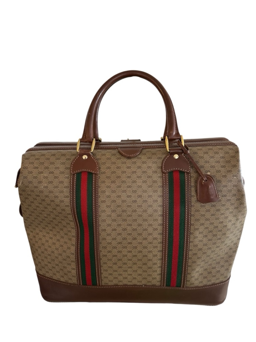 Gucci Authentic Vintage Gg Monogram Canvas Travel Bag Doctor Bag W/ Lock & Key
